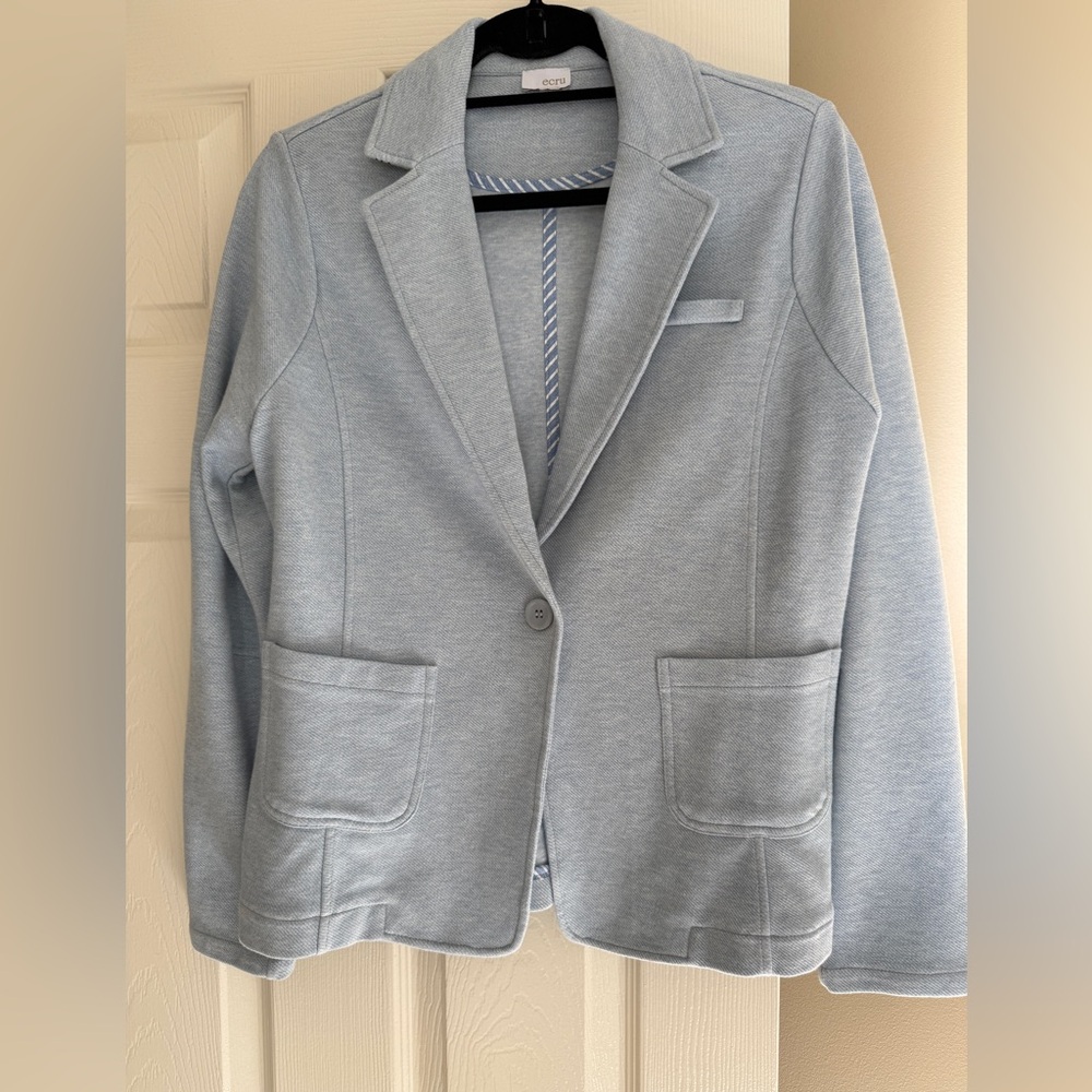 Ecru Light Blue Cotton Blazer with pockets